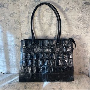 Borse in Pelle  Black Croco Embossed Leather Tote